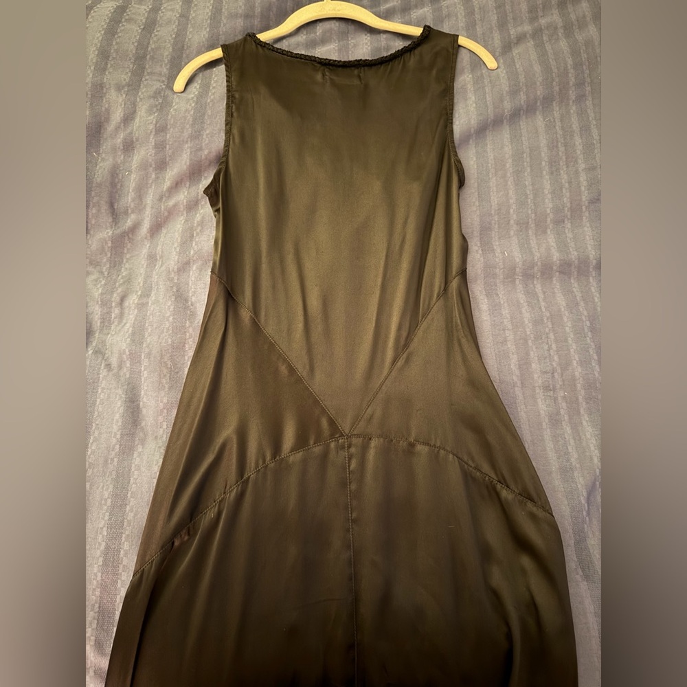 Max Studios Black Silk Maxi Dress with Fringe Detail - Picture 4 of 5